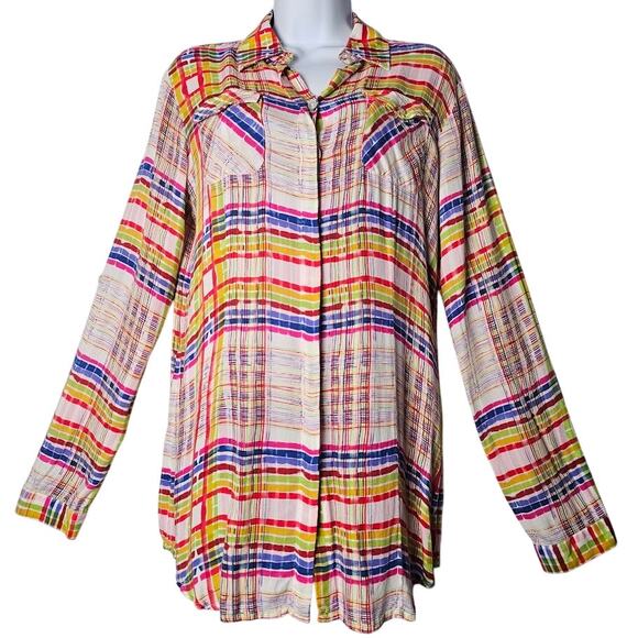 Cabi Plaid Button Up Blouse S Artsy Colorful Dopamine Top Mod Boho Slouchy Soft - Picture 1 of 12